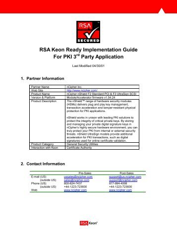 RSA Keon Ready Implementation Guide For PKI 3rd Party Application