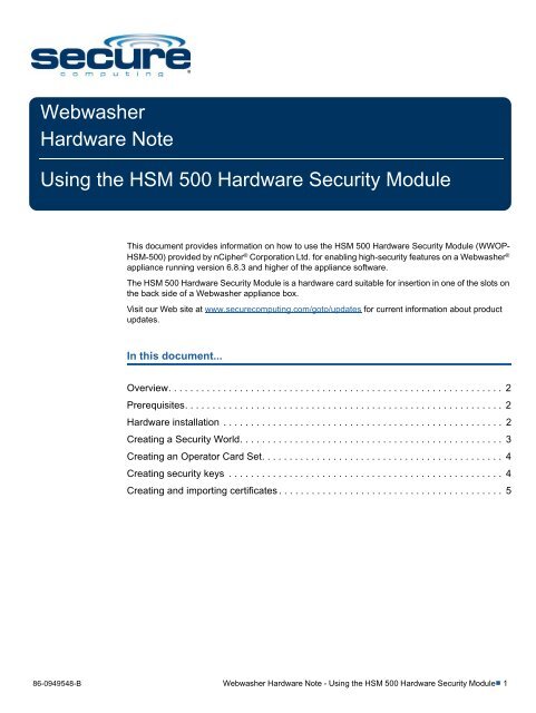 Using the HSM 500 Hardware Security Module with Web ... - McAfee