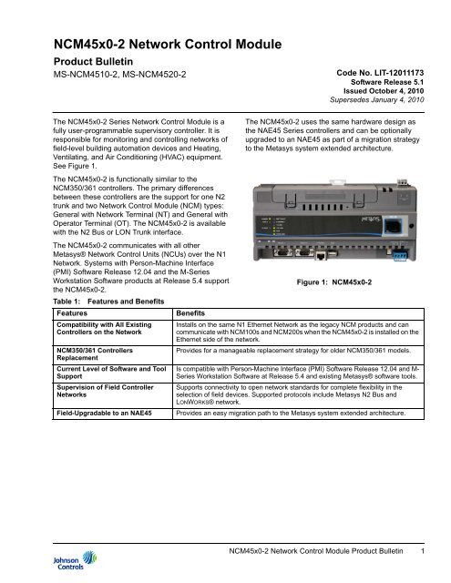 NCM45x0-2 Network Control Module Product Bulletin - Johnson ...
