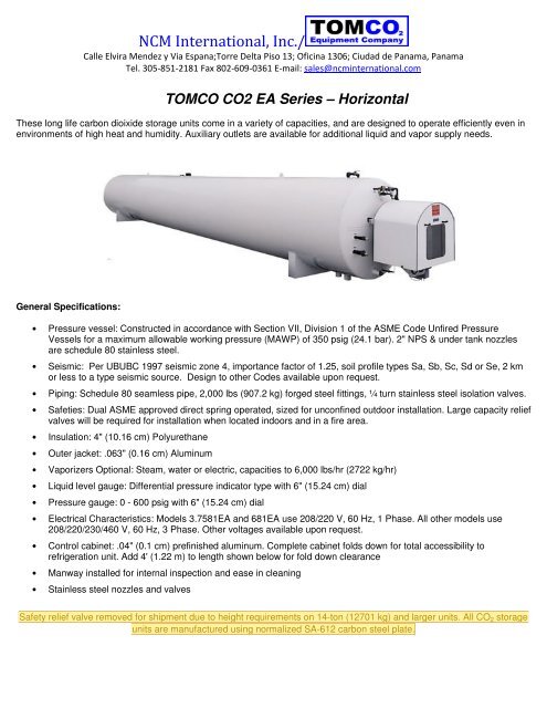 TOMCO CO2 EA Series – Horizontal - NCM International