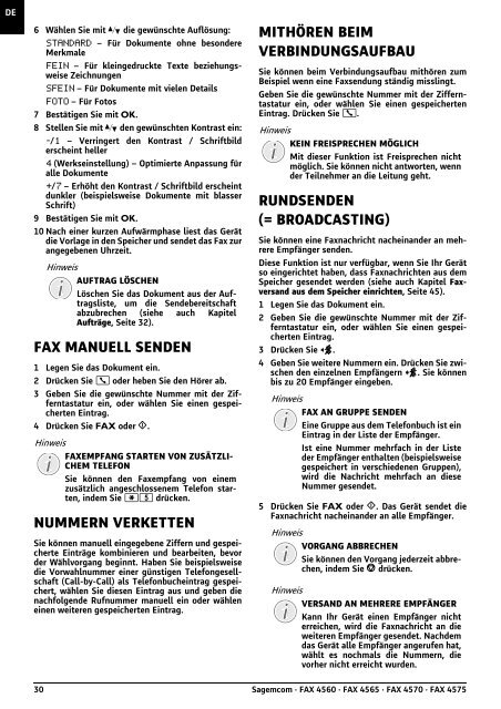 Sagemcom Bedienungsanleitung FAX 4560/4565/4570/4575