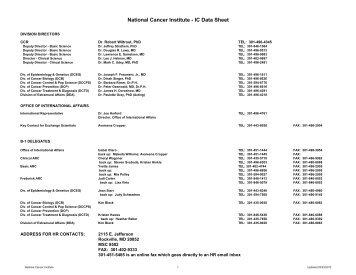NCI Data Sheet - NIH Division of International Services