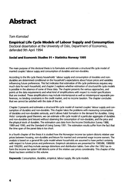 Empirical life cycle models of labour supply and - Statistisk sentralbyrå