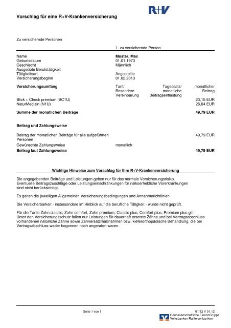 R V Krankenversicherung Zusatzversicherung