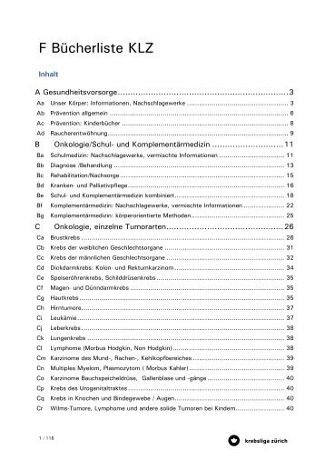 F Bücherliste KLZ - Krebsliga Schweiz