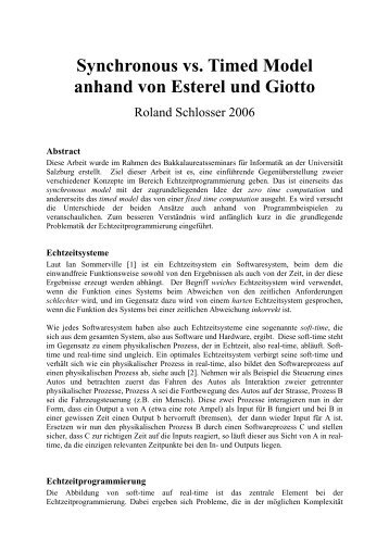 Synchronous vs. Timed Model anhand von Esterel und Giotto