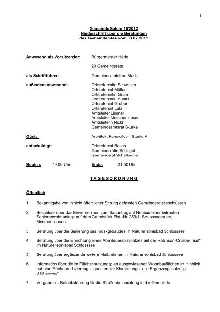 Protokoll Gemeinde Salem
