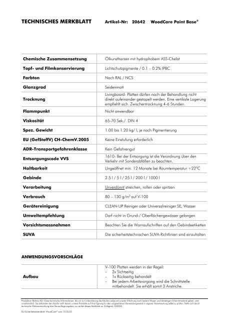 PAINT BASE V-100 Livingboard-Platten - Boehme