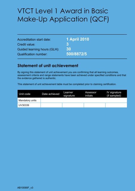 VTCT Level 1 Award in Basic Make-Up Application (QCF)