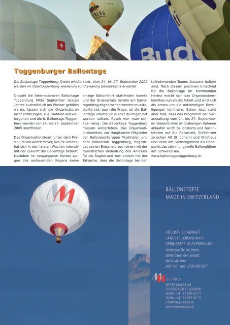 – Ballonfahren in Arosa – Transponder Mode S – 31. Internationale ...