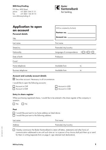 Application to open an account - Basler Kantonalbank