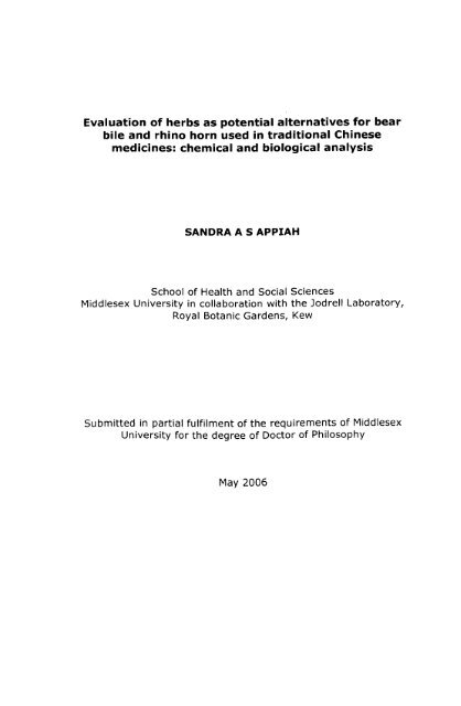 Evaluation of herbs as potential alternatives for bear bile and 