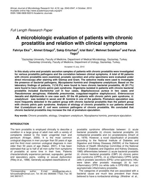 prostatitis de e. faecalis prostatitis de e. faecalis