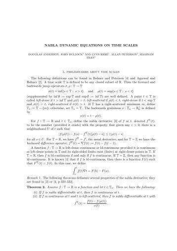 NABLA DYNAMIC EQUATIONS ON TIME SCALES 1. preliminaries ...