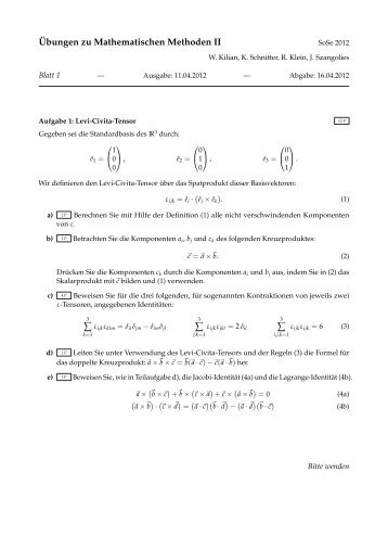Blatt 1 - Levi-Civita-Tensor und Nabla-Operator - Theoretische ...