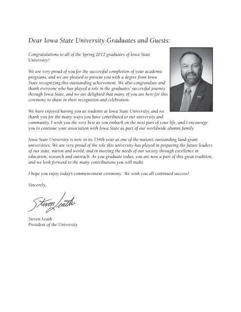 Dear Iowa State University Graduates and Guests: - Office of the ...