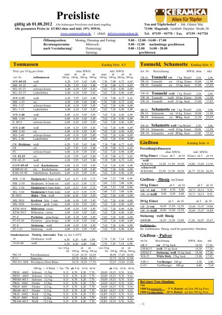 Preisliste - CERAMiCA