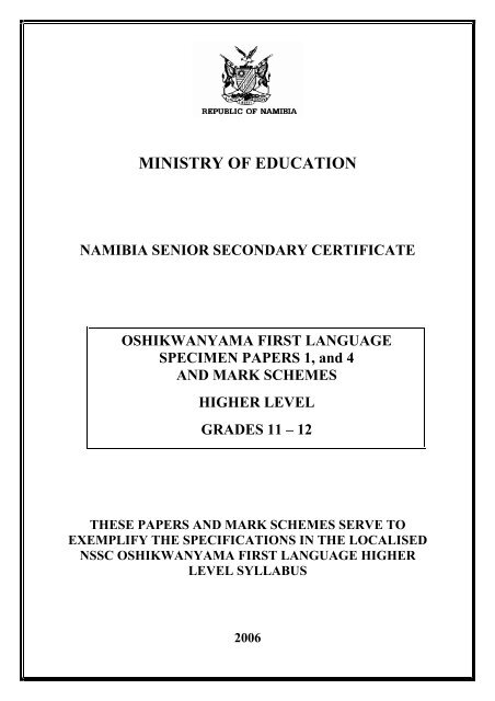 MINISTRY OF EDUCATION - NIED MINISTRY OF EDUCATION - NIED