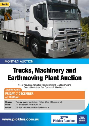 Trucks, Machinery and Earthmoving Plant Auction - Pickles Auctions