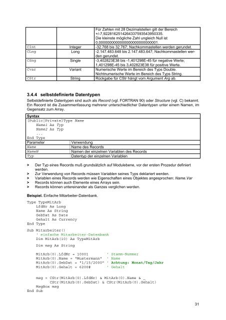 Grundlagen der Programmierung mit VBA Visual Basic for