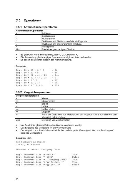 Grundlagen der Programmierung mit VBA Visual Basic for