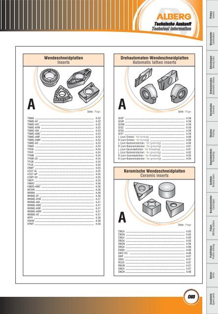 Wendeschneidplatten / Inserts - bei Alberg