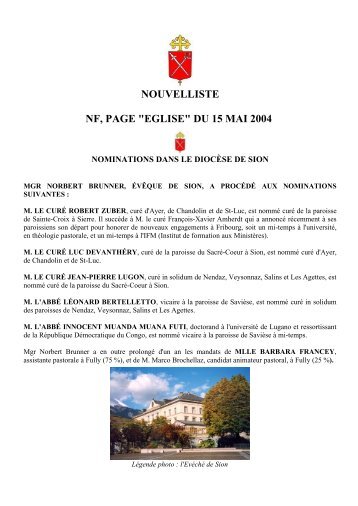 NOUVELLISTE NF, PAGE EGLISE DU 15 MAI ... - Diocèse de Sion