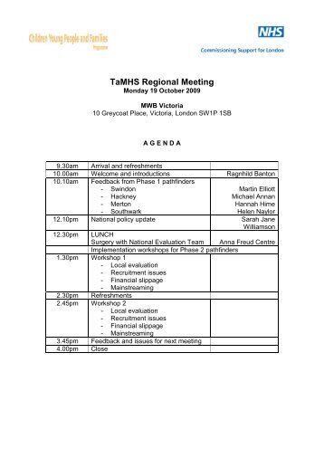 TaMHS Network meeting - London Health Programmes