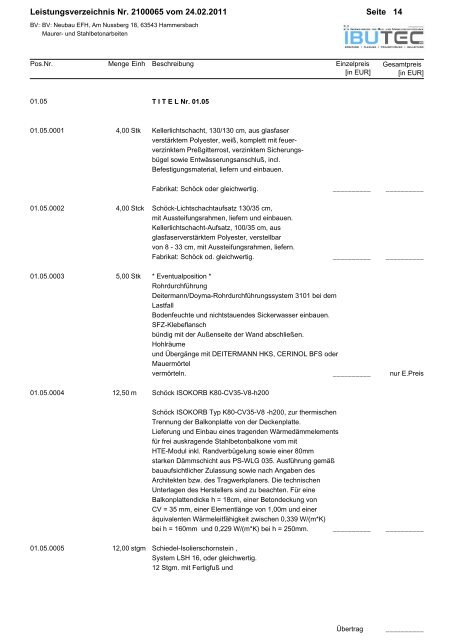 Deckblatt zu Leistungsverzeichnis - Bauportal-Deutschland