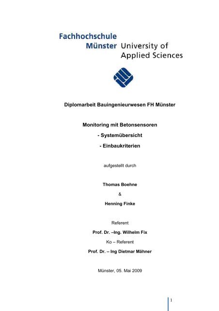 Diplomarbeit Bauingenieurwesen Fh Münster Monitoring Arcon