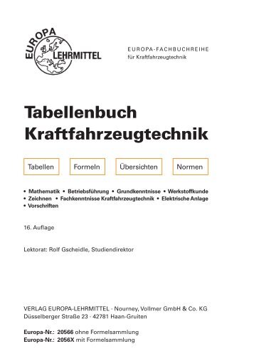 Tabellenbuch Kraftfahrzeugtechnik - Europa-Lehrmittel