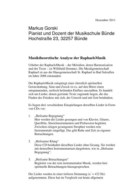 Markus Gorski Pianist und Dozent der Musikschule Bünde ...