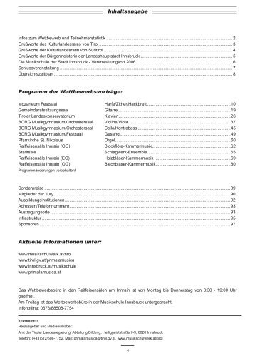 Programm der Wettbewerbsvorträge - Tiroler Musikschulwerk
