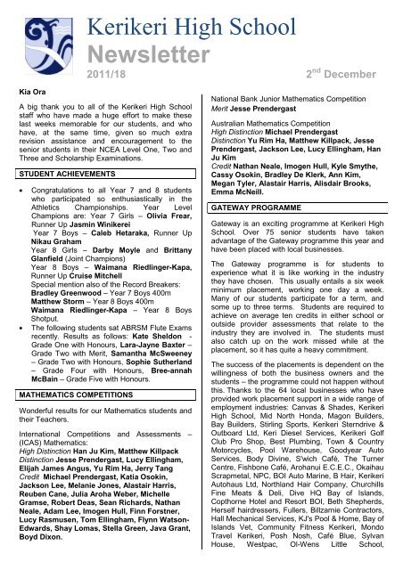Kerikeri High School Newsletter