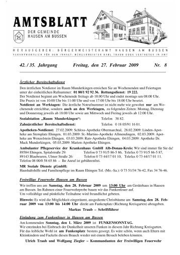 42. / 35. Jahrgang Freitag, den 27. Februar 2009 Nr. 8 - Gemeinde ...