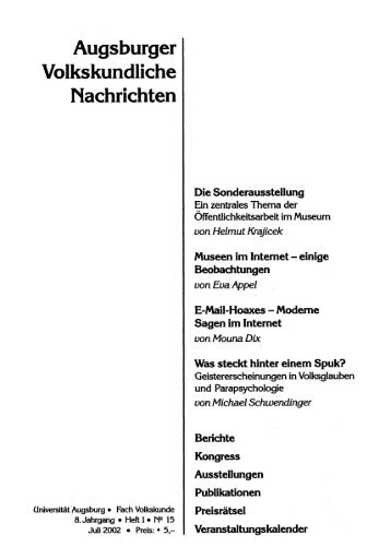 Augsburger Volkskundliche Nachrichten - OPUS Augsburg ...