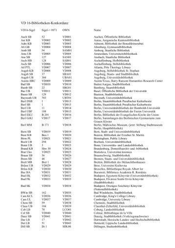VD 16-Bibliotheken-Konkordanz - Die Bayerische Staatsbibliothek