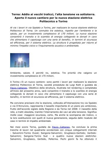 Flavio Cattaneo: Terna, aperto cantiere stazione elettrica Politecnico a Torino