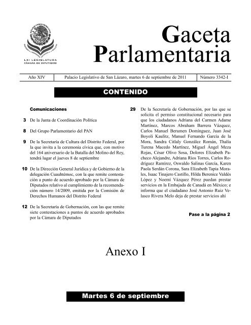 6 sep anexo I.qxd - Gaceta Parlamentaria, Cámara de Diputados