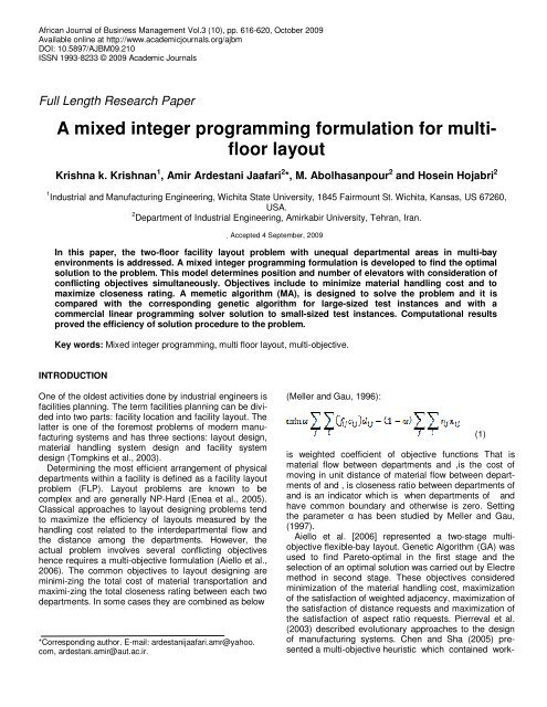 A mixed integer programming formulation for multi- floor layout