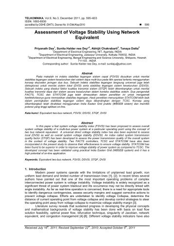 Assessment of Voltage Stability Using Network ... - TELKOMNIKA