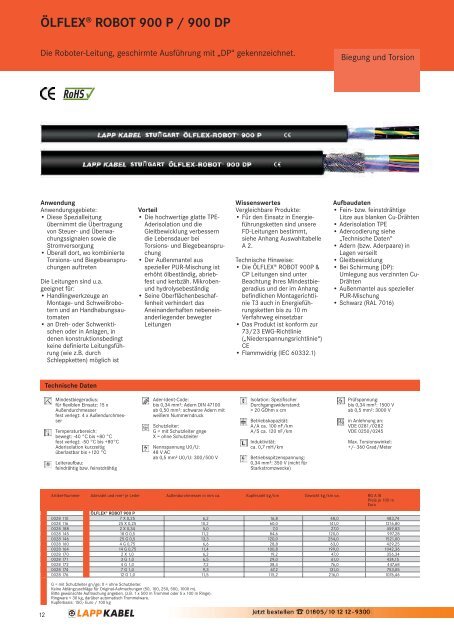 ÖLFLEX® ROBOT Kundenorientierte Systemlösungen ... - Lapp Kabel