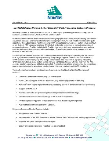 Version 8.40 of Waypoint ® Post-Processing Software ... - NovAtel Inc.