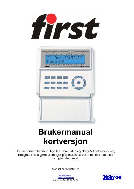 Brukermanual kortversjon - Noby AS