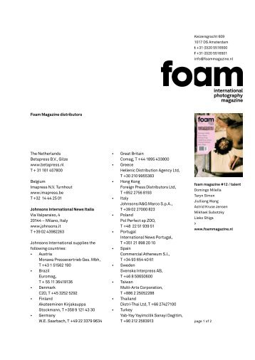 Foam Magazine distributors The Netherlands Betapress B.V., Gilze ...