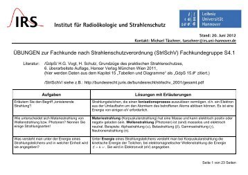 Übumgsaufgaben Strahlenschutz - IRS