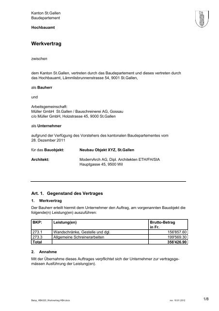 Beisp_HBA320_Werkvertrag HBA.pdf - Hochbauamt Kanton St.Gallen