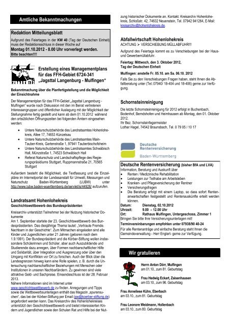 Mitteilungsblatt Nr. 39, v. 27.09.2012 - Gemeinde Mulfingen