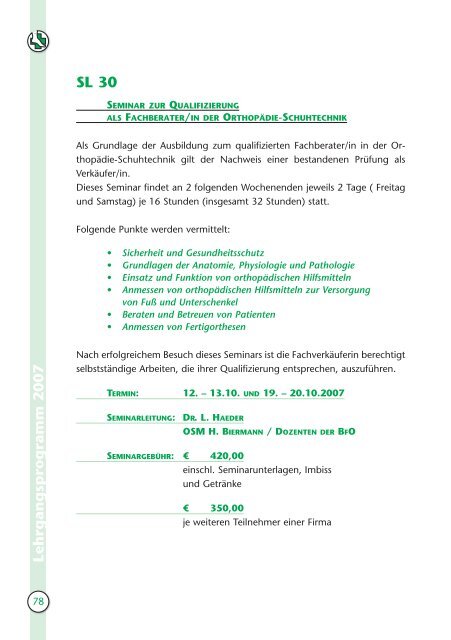 BfO Jahrbuch 2007 - Bundesfachschule für Orthopädie-Schuhtechnik