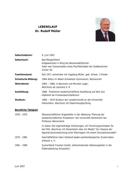 LEBENSLAUF Dr. Rudolf Müller - Agrana